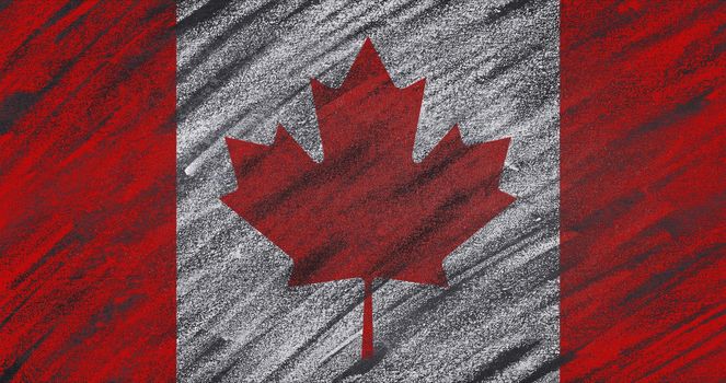 Canada flag painted with chalk on a blackboard.