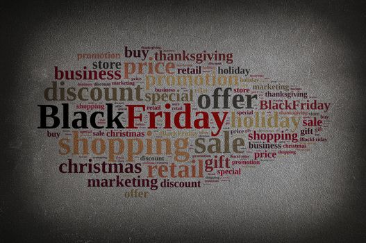 Blackboard with word cloud about Black Friday. 3D rendering.