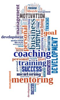 Illustration with word cloud, related to coaching.