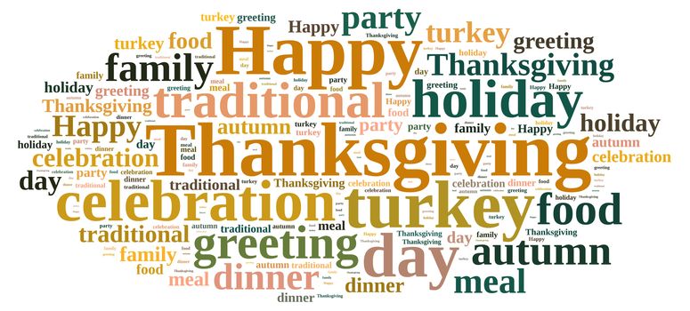 Illustration with word cloud on Thanksgiving.