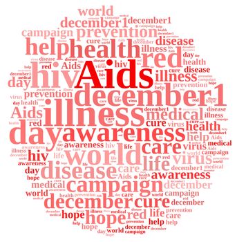 Illustration with word cloud on International AIDS Day.