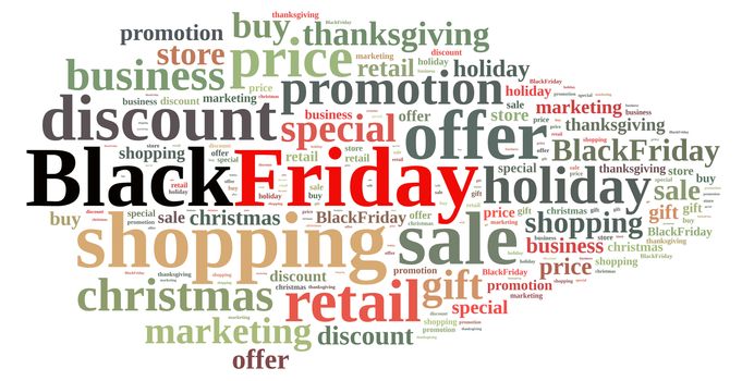 Illustration with word cloud about Black Friday.