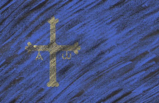 Asturias flag painted with chalk on a blackboard.