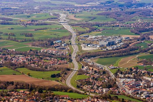 Geneva, Switzerland - April 14, 2019: View of Geneva and its suburbs from above