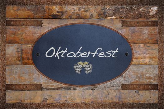 Notice board made of wood and blackboard of Octoberfest.
