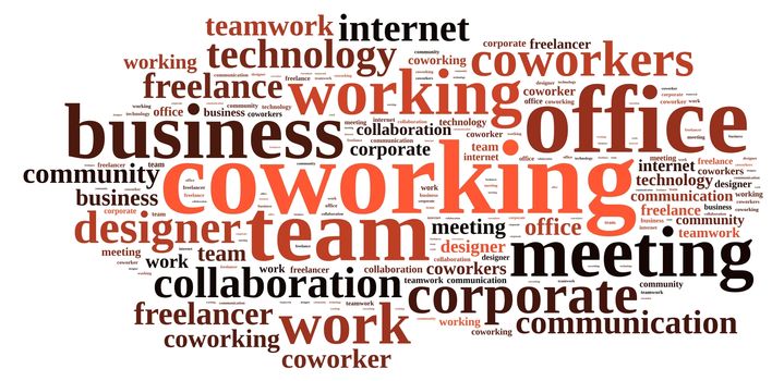 Illustration with word cloud with the word coworking.