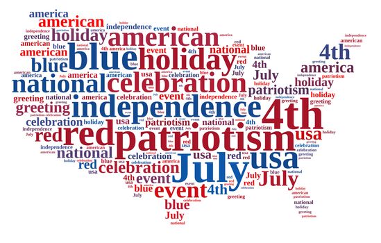 illustration with word cloud on July 4th party.