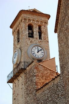 Clock tower on the La Tour Du Suquet in Cannes, France.