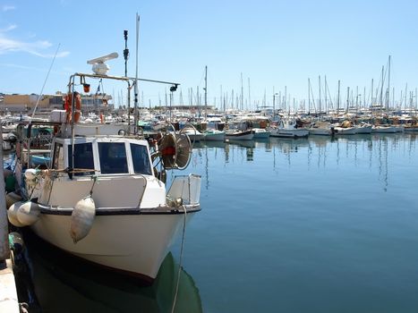 Yachts in the the harbor (Port Le Vieux) in Cannes, France.