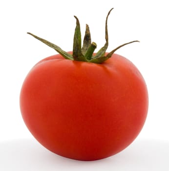 Red tomato with shadow isolated over white background. Clipping path.