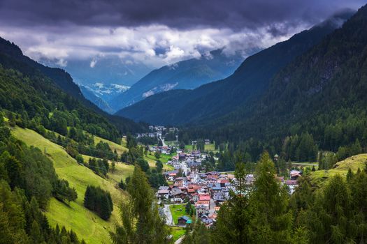 Imressive Dolomites mountains and traditional villages. North of Italy