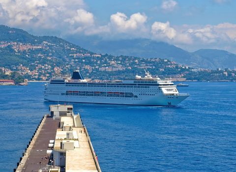 Luxury cruise ship in sea port of Monte-Carlo, Monaco.