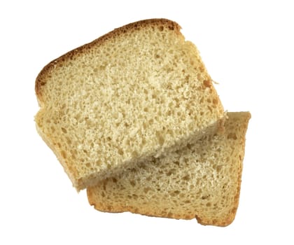 Two slices of wheat bread isolated over white background