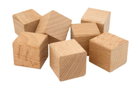 Wooden toy blocks isolated on white background. Clipping path included.