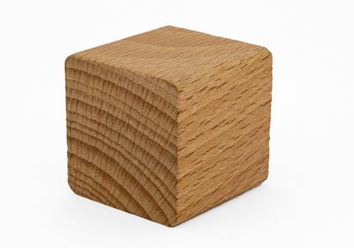 Single wooden cube isolated on white background. Clipping path included.