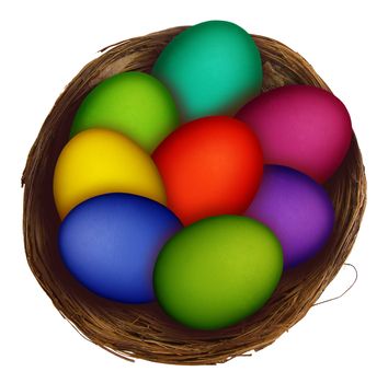 Easter eggs in a nest isolated on white background