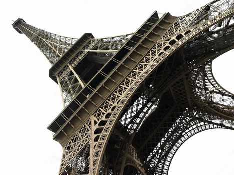 Eiffel Tower isolated over white background, France.