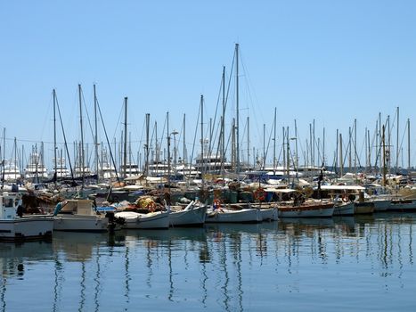 Yachts in the the harbor (Port Le Vieux) in Cannes, France.