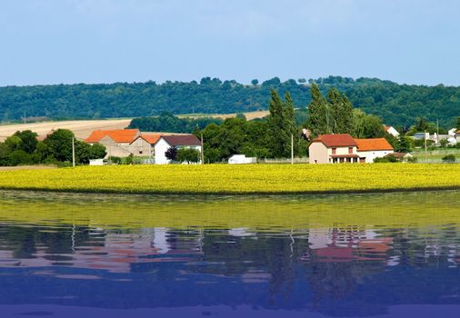 Scenic view on rural landscape in France. 