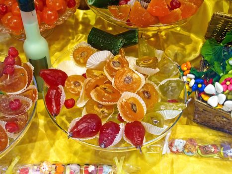 Vendor display colorful assortment of sweet candy at in Nice, France.