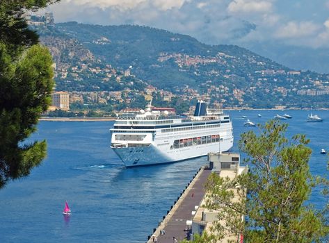 Luxury cruise ship in sea port of Monte-Carlo, Monaco.