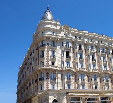 Luxury Hotel Carlton on Croisette promenade in Cannes France.