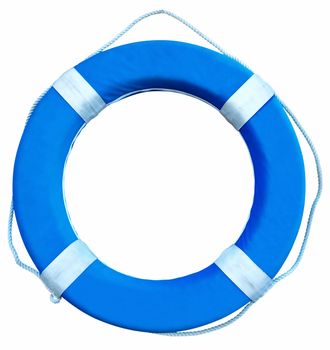 Blue Life Buoy isolated over white background. Clipping path.