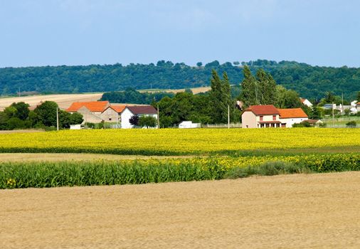 Scenic view on rural landscape in France. 