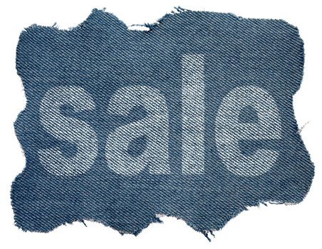 High resolution detail of denim jeans label with text SALE. Clipping path.