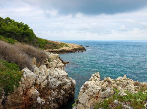 French Riviera Coast near Antibes city, France