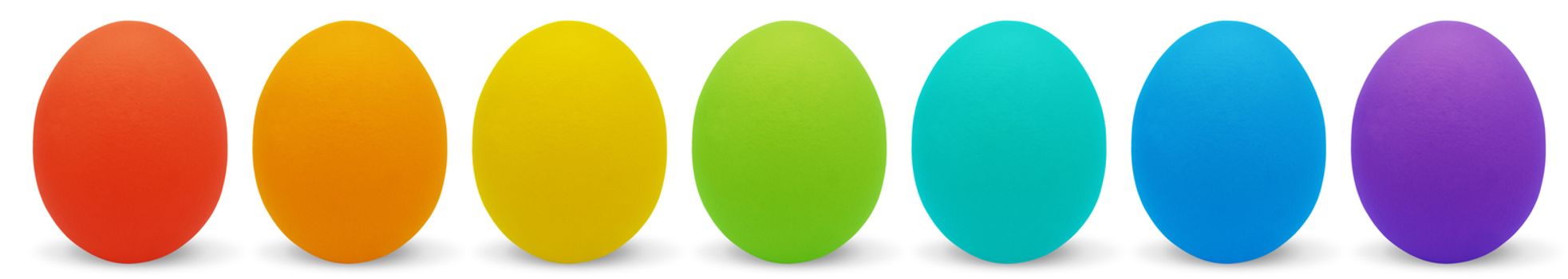 Seven basic colors of Big Easter eggs isolated on white, with shadow.