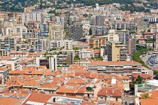 View of Monaco, Monte Carlo. A lot of buildings on a very small area.