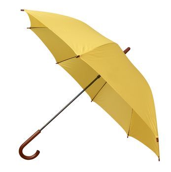 Opened yellow umbrella isolated on white background. Clipping path.