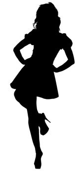 Silhouette of sexual young woman with a long hair.