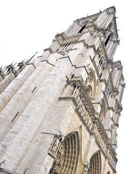 Notre Dame Cathedral in Paris. Isolated over white.