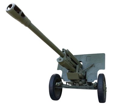 Old Soviet heavy gun of Second World War isolated over white. Clipping path.