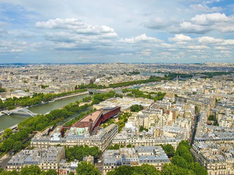 Aerial view of Paris with the Eiffel tower