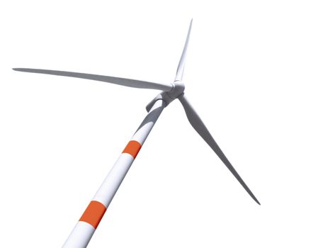 Wind turbine generating electricity over white background. Clipping path.