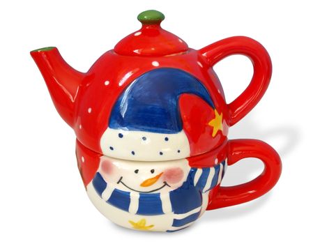 Christmas teapot isolated over white background