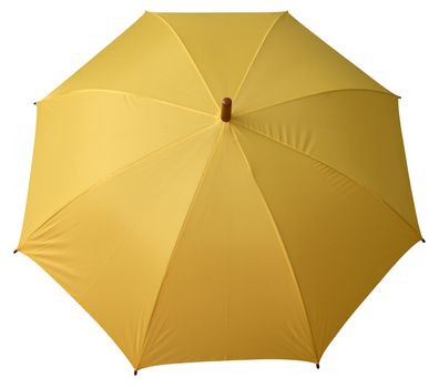 Opened yellow umbrella isolated on white background. Clipping path.