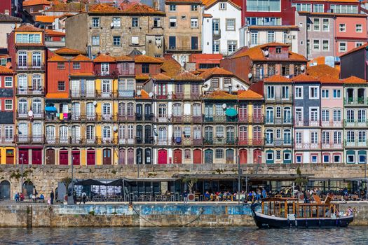 Scenic view of the Porto Old Town pier architecture over Duoro river in Porto, Portugal