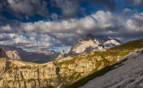 Beautiful mountain panorama in Dolomites mountains by Tre Cime di Lavaredo