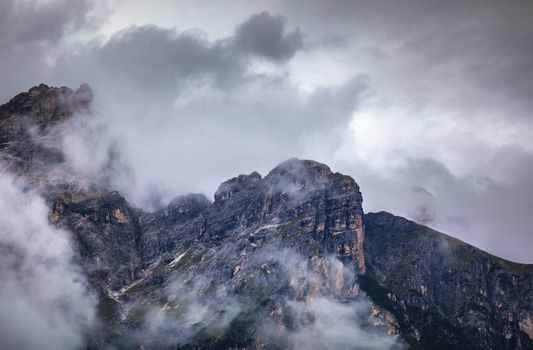 Alpine landscape with mountain peaks in the Dolomites, Italy, Europe
