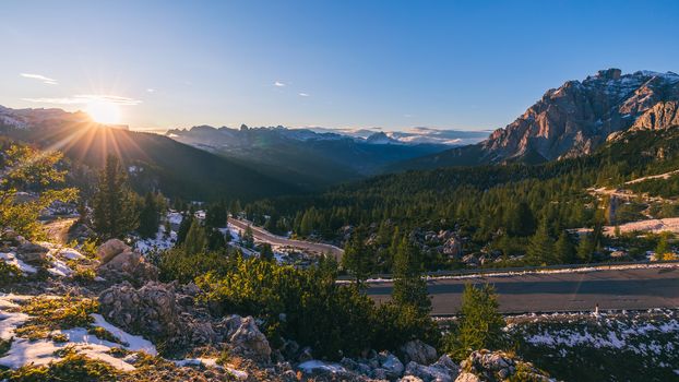 Majestic Dolomites mountain range, valley with south tyrol dolomites background. South Tyrol, Dolomites, Italy.