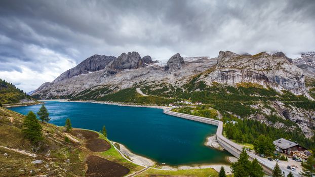 Lago Fedaia (Fedaia Lake), Fassa Valley, Trentino Alto Adige, an artificial lake and a dam near Canazei city, located at the foot of Marmolada massif.