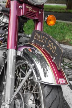 Royal Enfield vintage motorcycle. Bergamo, ITALY - July 13, 2018.