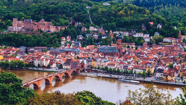 Heidelberg town with the famous old bridge and Heidelberg castle, Heidelberg, Germany