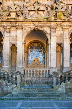 Porto Cathedral facade view, Roman Catholic church, Portugal. Construction around 1110