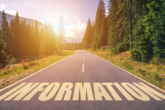 Information word written on road in the mountains