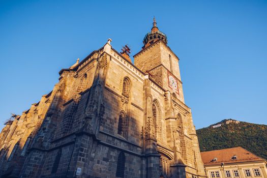 Brasov, Romania. Black Church built in medieval times in Council Square in downtown of Brasov, Transylvania.
